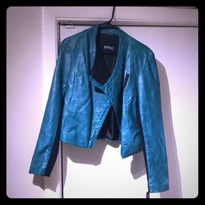 Fun teal and black faux leather jacket